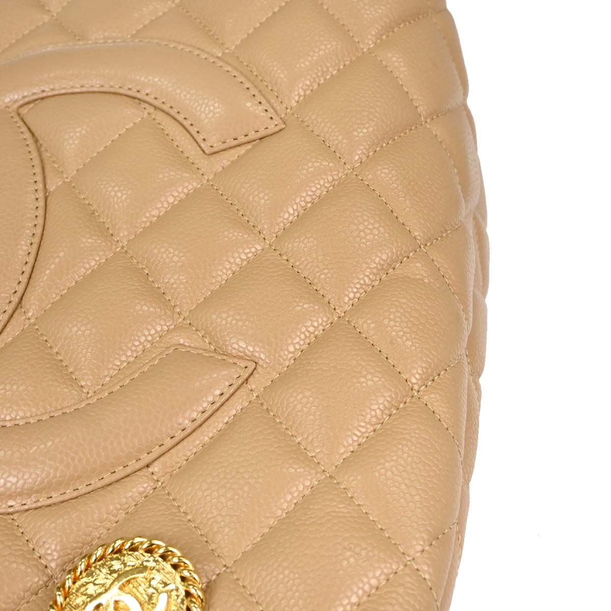 Chanel 2001-2003 Beige Caviar Skin Medallion Tote Handbag