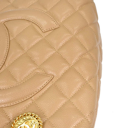 Chanel 2001-2003 Beige Caviar Skin Medallion Tote Handbag
