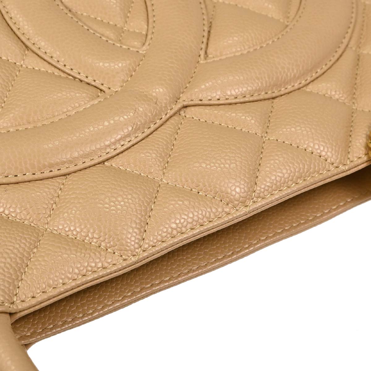Chanel 2001-2003 Beige Caviar Skin Medallion Tote Handbag