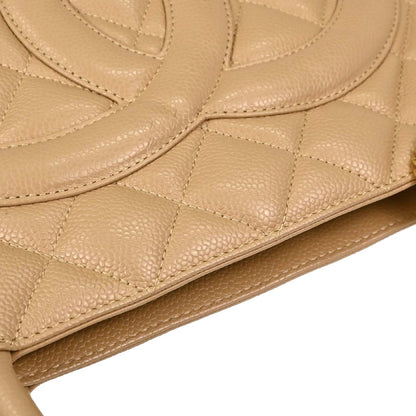 Chanel 2001-2003 Beige Caviar Skin Medallion Tote Handbag