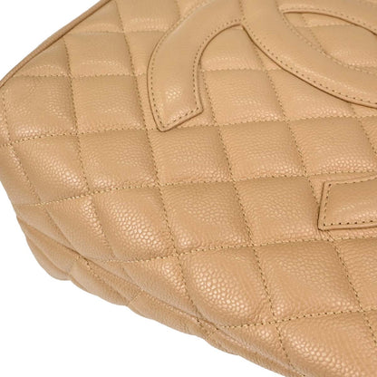 Chanel 2001-2003 Beige Caviar Skin Medallion Tote Handbag