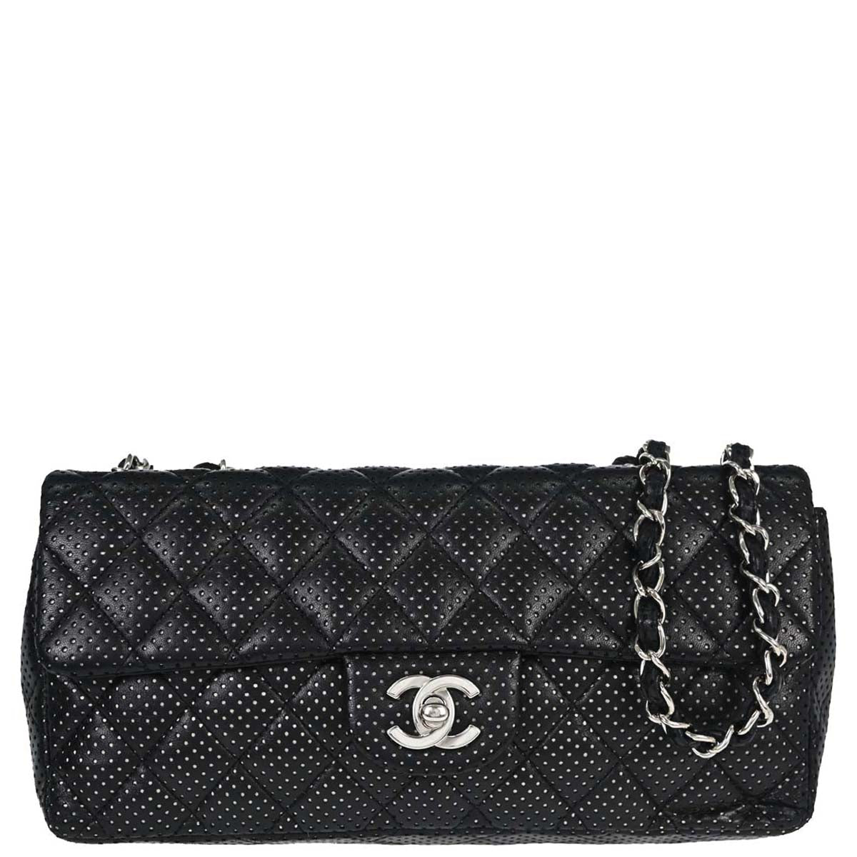 Chanel 2006-2008 Black Perforated Lambskin East West Shoulder Bag