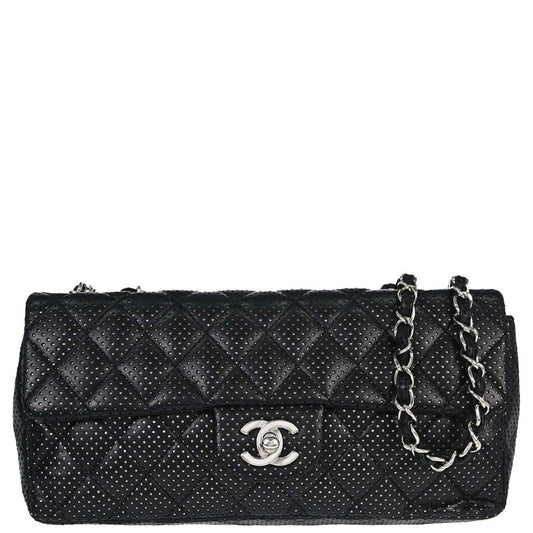 Chanel 2006-2008 Black Perforated Lambskin East West Shoulder Bag