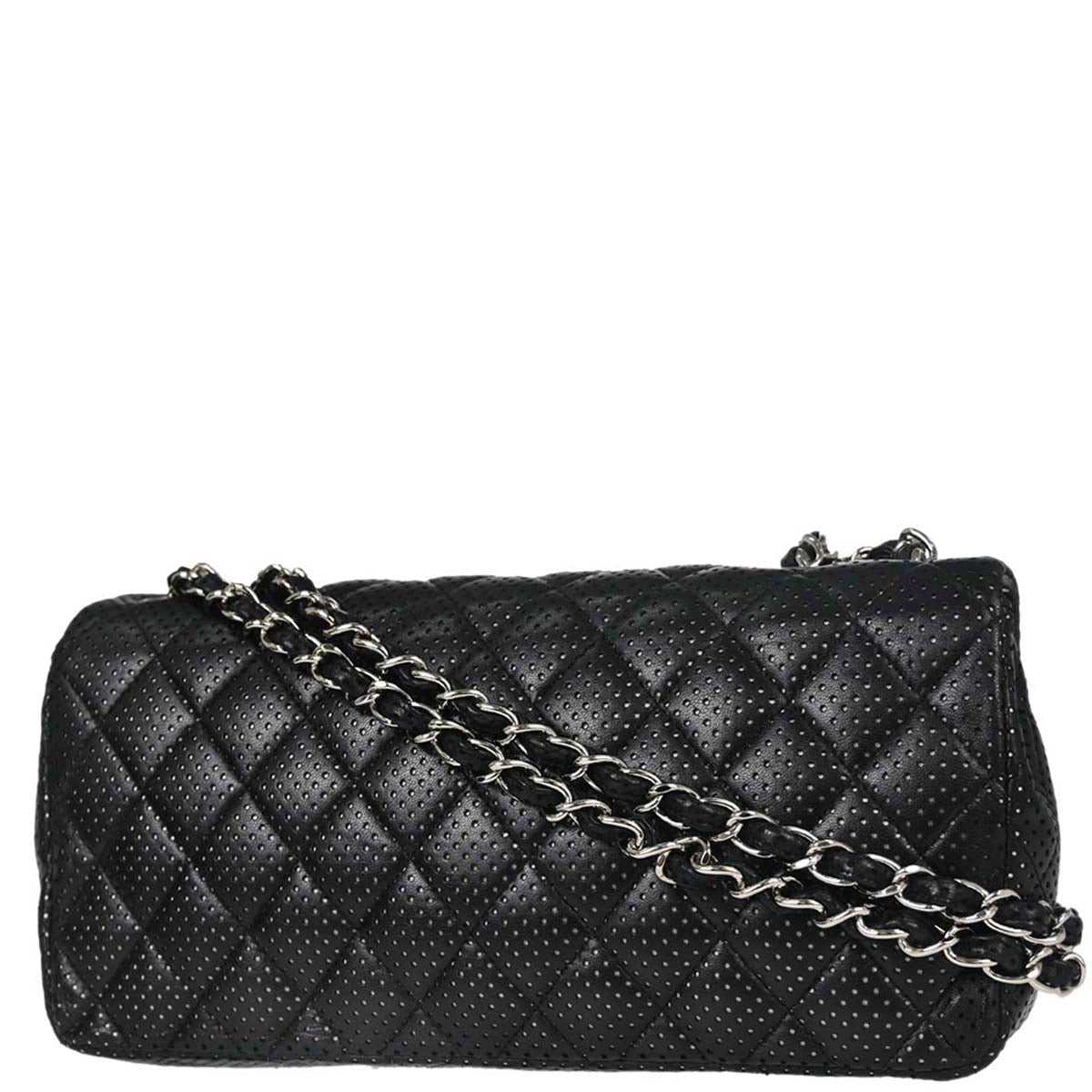 Chanel 2006-2008 Black Perforated Lambskin East West Shoulder Bag