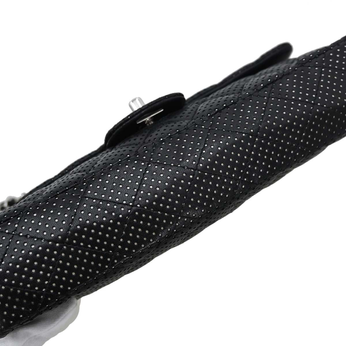 Chanel 2006-2008 Black Perforated Lambskin East West Shoulder Bag