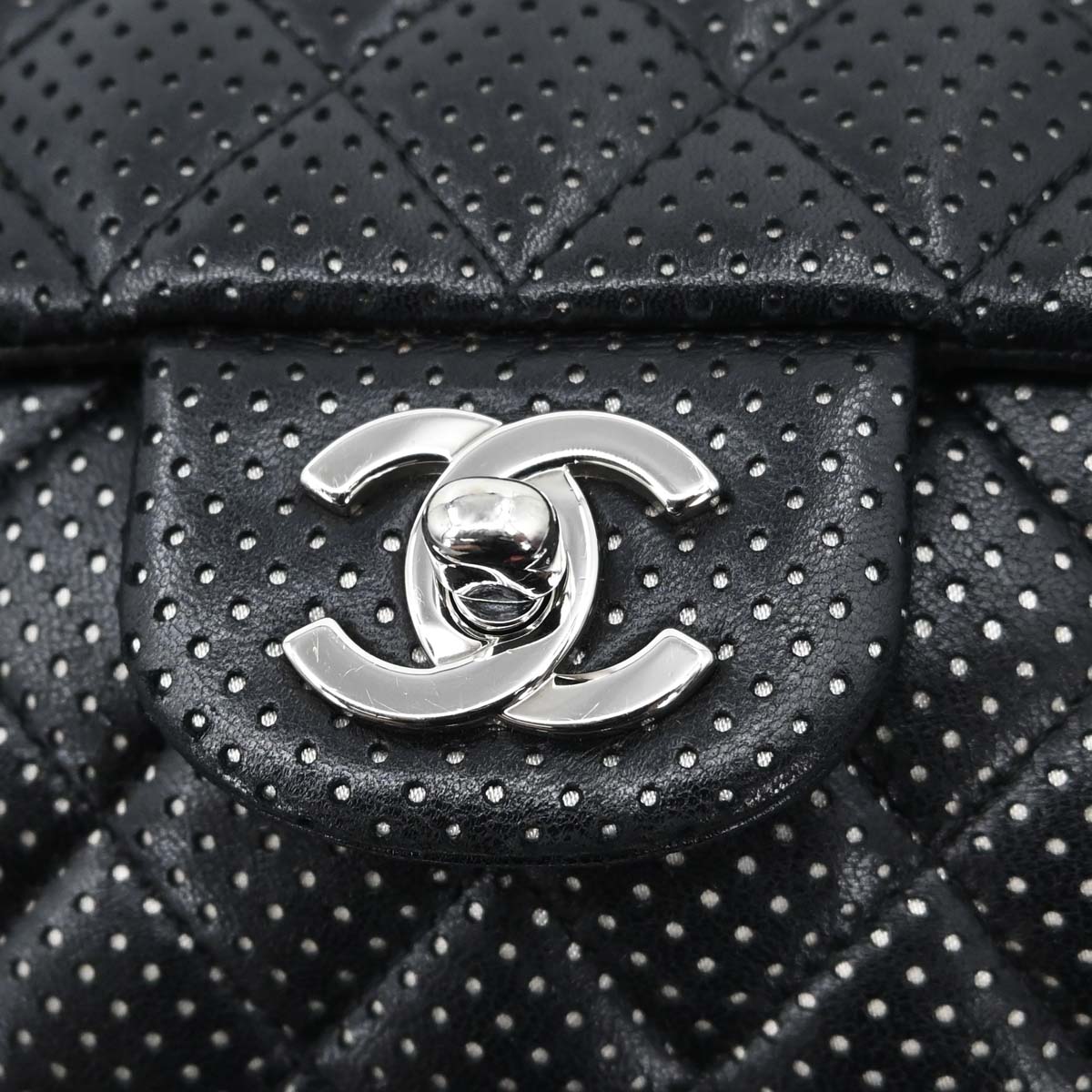 Chanel 2006-2008 Black Perforated Lambskin East West Shoulder Bag