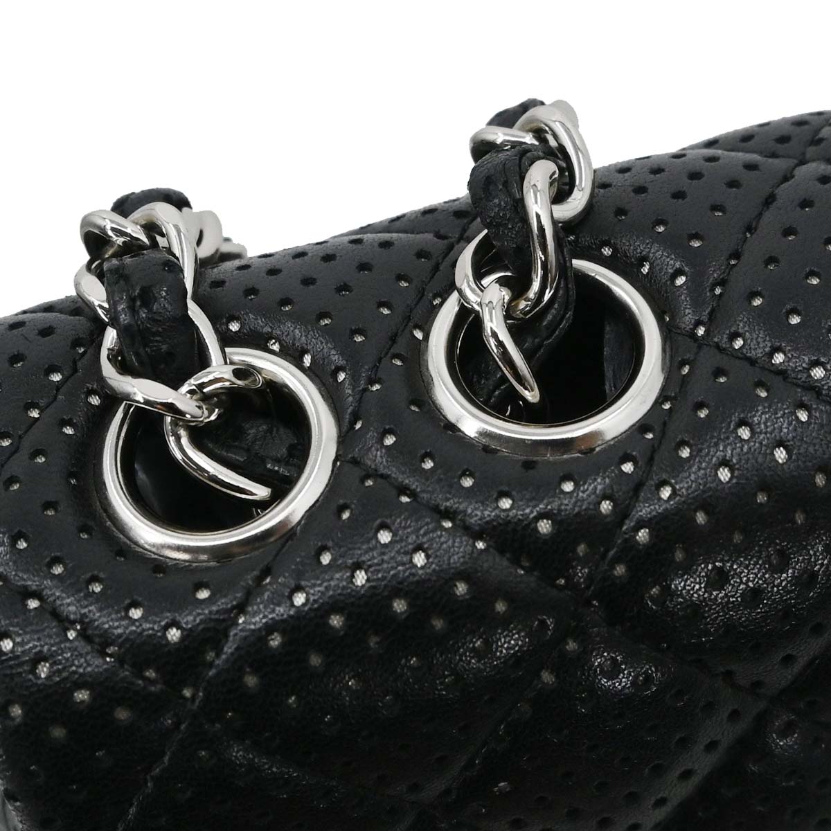Chanel 2006-2008 Black Perforated Lambskin East West Shoulder Bag