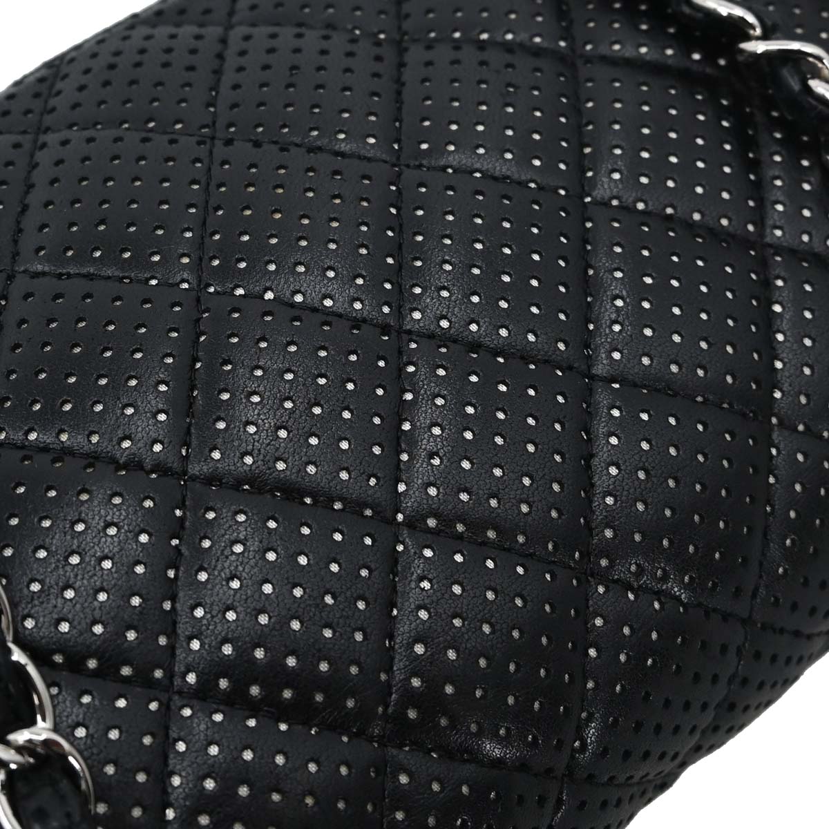 Chanel 2006-2008 Black Perforated Lambskin East West Shoulder Bag