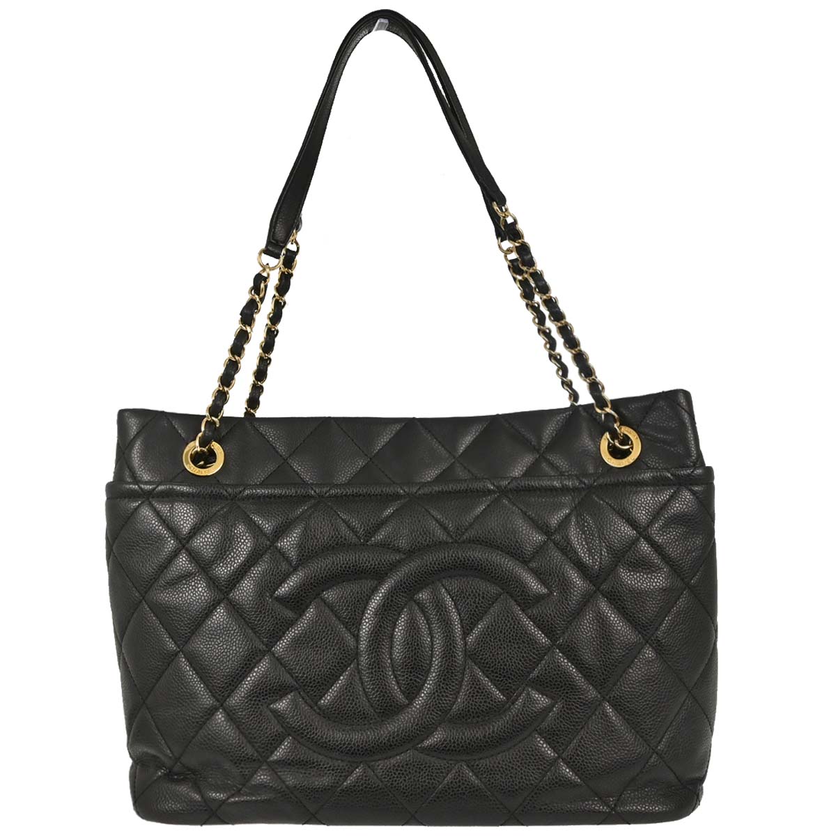 Chanel Black Caviar Skin Timeless Shopping Tote Chain Handbag