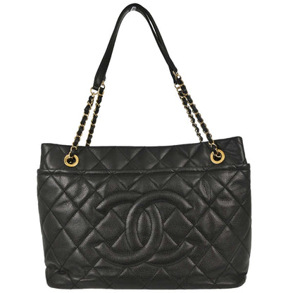 Chanel Black Caviar Skin Timeless Shopping Tote Chain Handbag