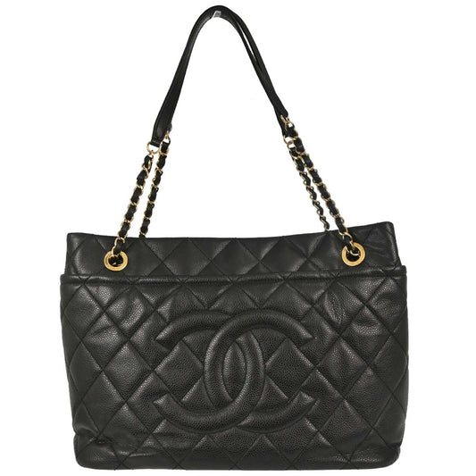 Chanel Black Caviar Skin Timeless Shopping Tote Chain Handbag