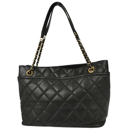 Chanel Black Caviar Skin Timeless Shopping Tote Chain Handbag