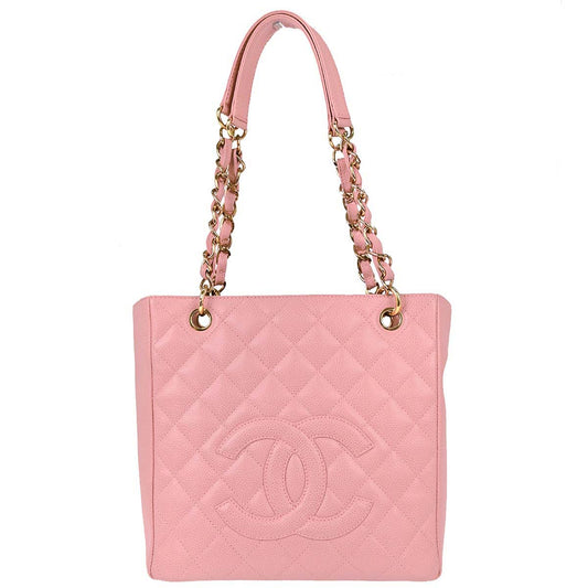Chanel 2003-2004 Pink Caviar Skin Petite Shopping Tote PST Chain Handbag