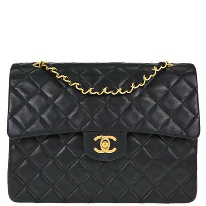 Chanel Black Lambskin Double Flap Shoulder Bag