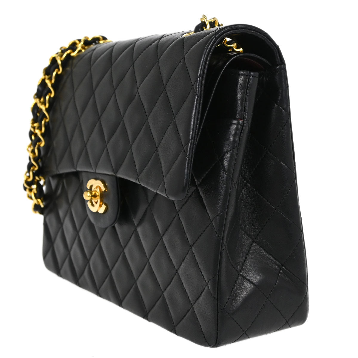 Chanel Black Lambskin Double Flap Shoulder Bag