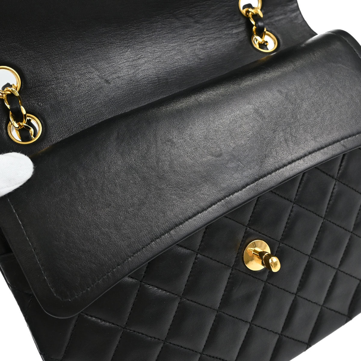 Chanel Black Lambskin Double Flap Shoulder Bag