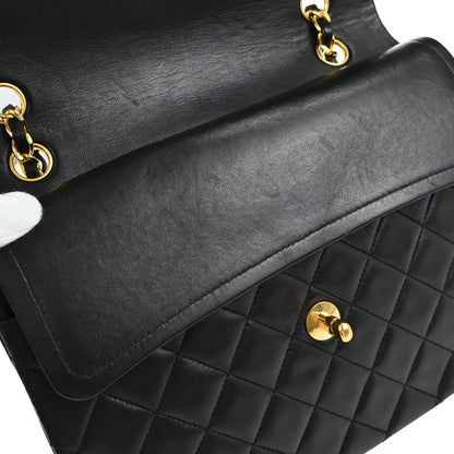 Chanel Black Lambskin Double Flap Shoulder Bag