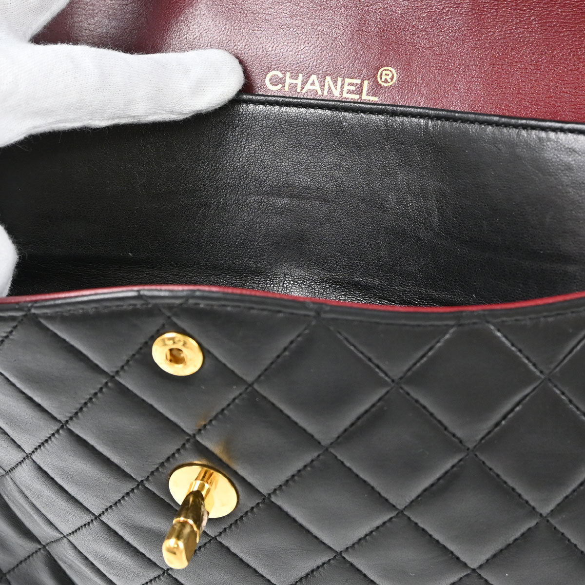 Chanel Black Lambskin Double Flap Shoulder Bag