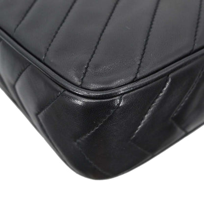 Chanel 1991-1994 Black Lambskin Chevron Camera Bag Small