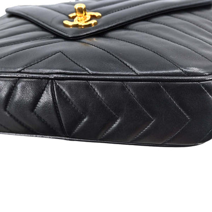 Chanel 1991-1994 Black Lambskin Chevron Camera Bag Small