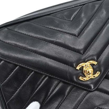 Chanel 1991-1994 Black Lambskin Chevron Camera Bag Small