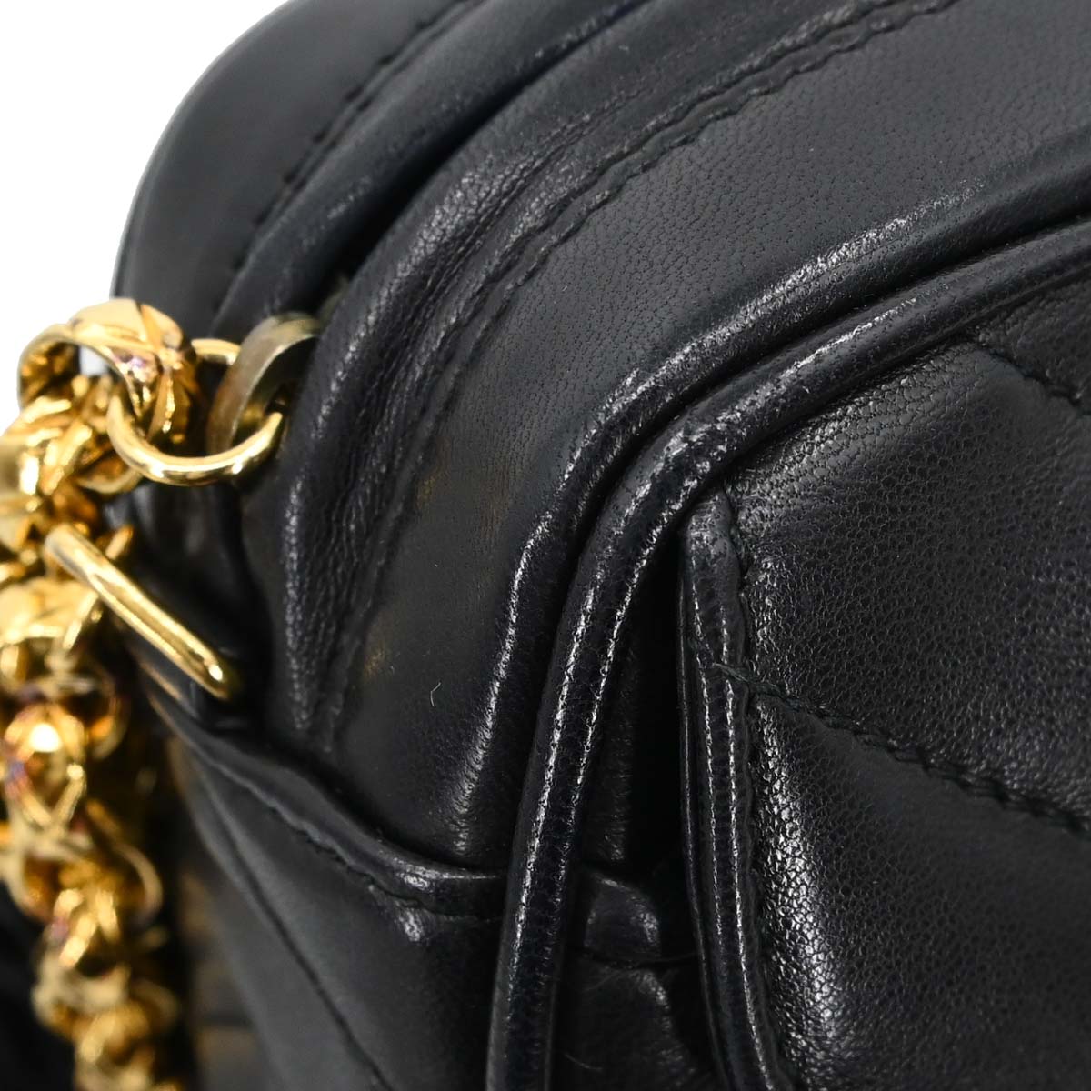 Chanel 1991-1994 Black Lambskin Chevron Camera Bag Small