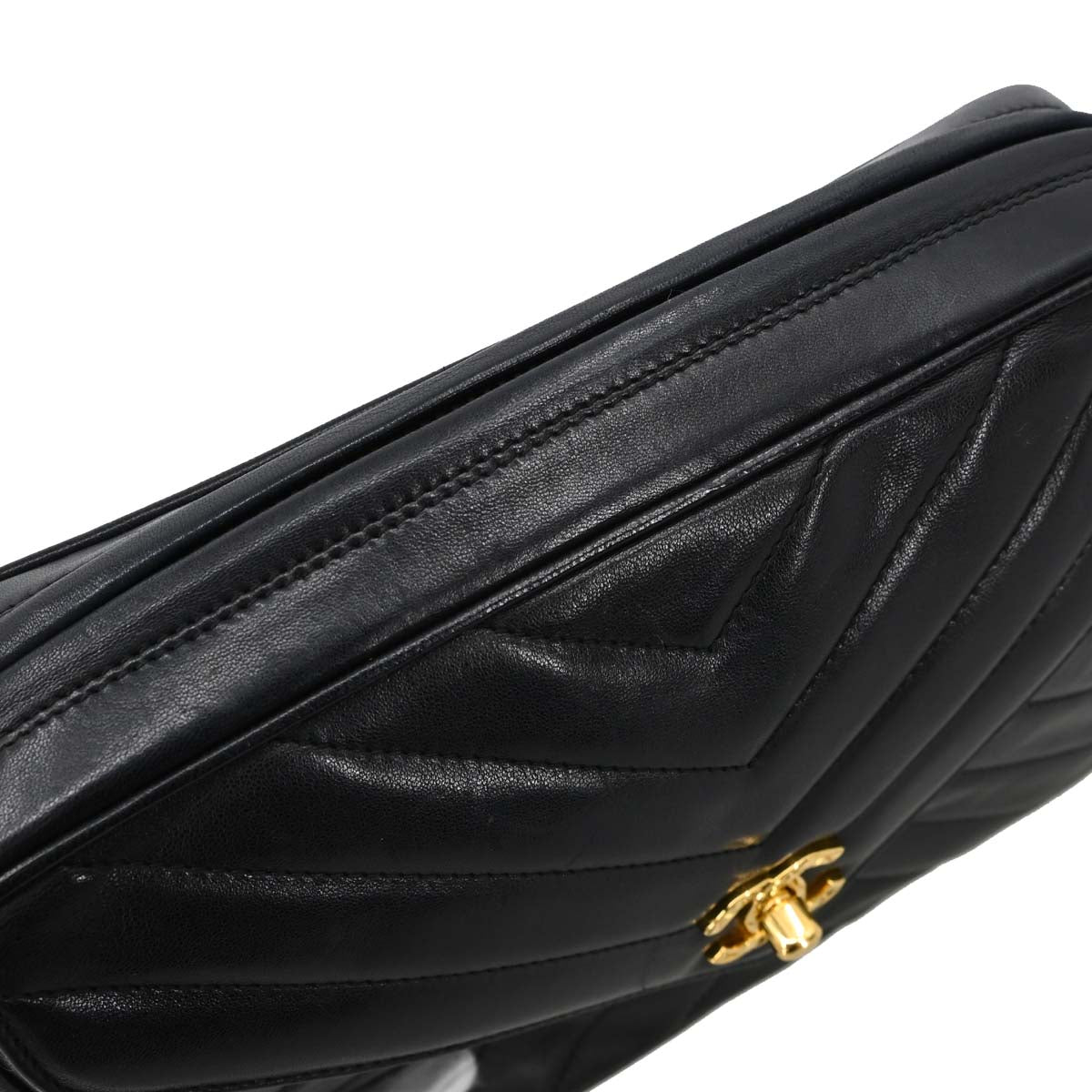Chanel 1991-1994 Black Lambskin Chevron Camera Bag Small