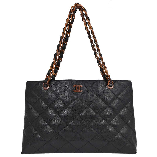 Chanel Black Caviar Skin Tote Chain Handbag