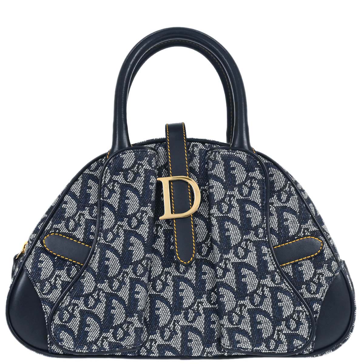 Christian Dior Navy Canvas Trotter Double Saddle Handbag