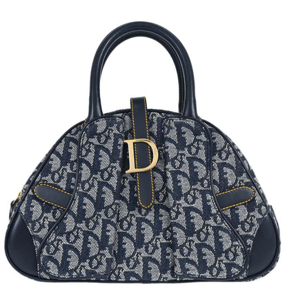 Christian Dior Navy Canvas Trotter Double Saddle Handbag