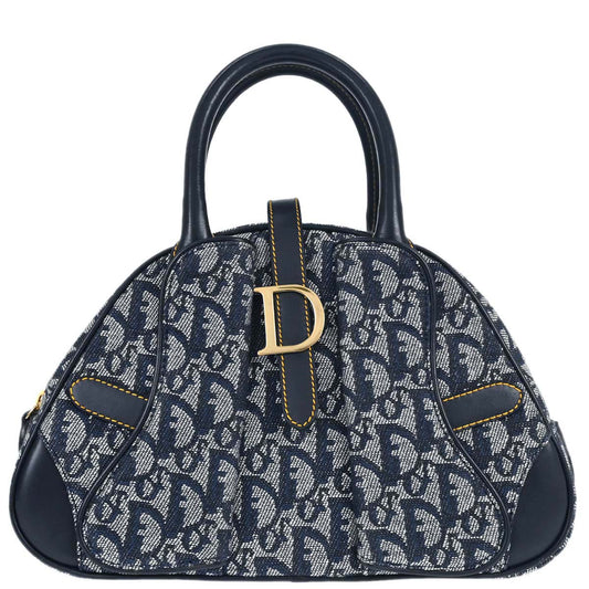 Christian Dior Navy Canvas Trotter Double Saddle Handbag