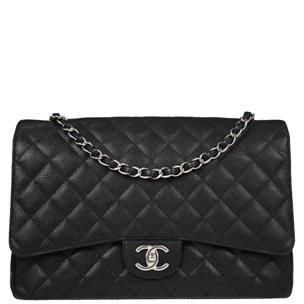 Chanel Black Caviar Skin Maxi Classic Double Flap Shoulder Bag