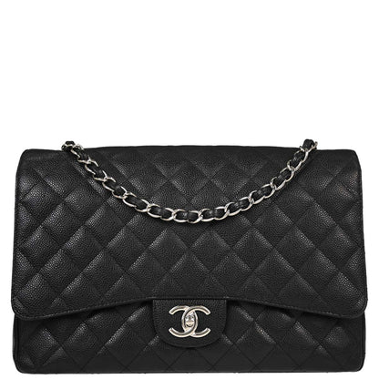 Chanel Black Caviar Skin Maxi Classic Double Flap Shoulder Bag