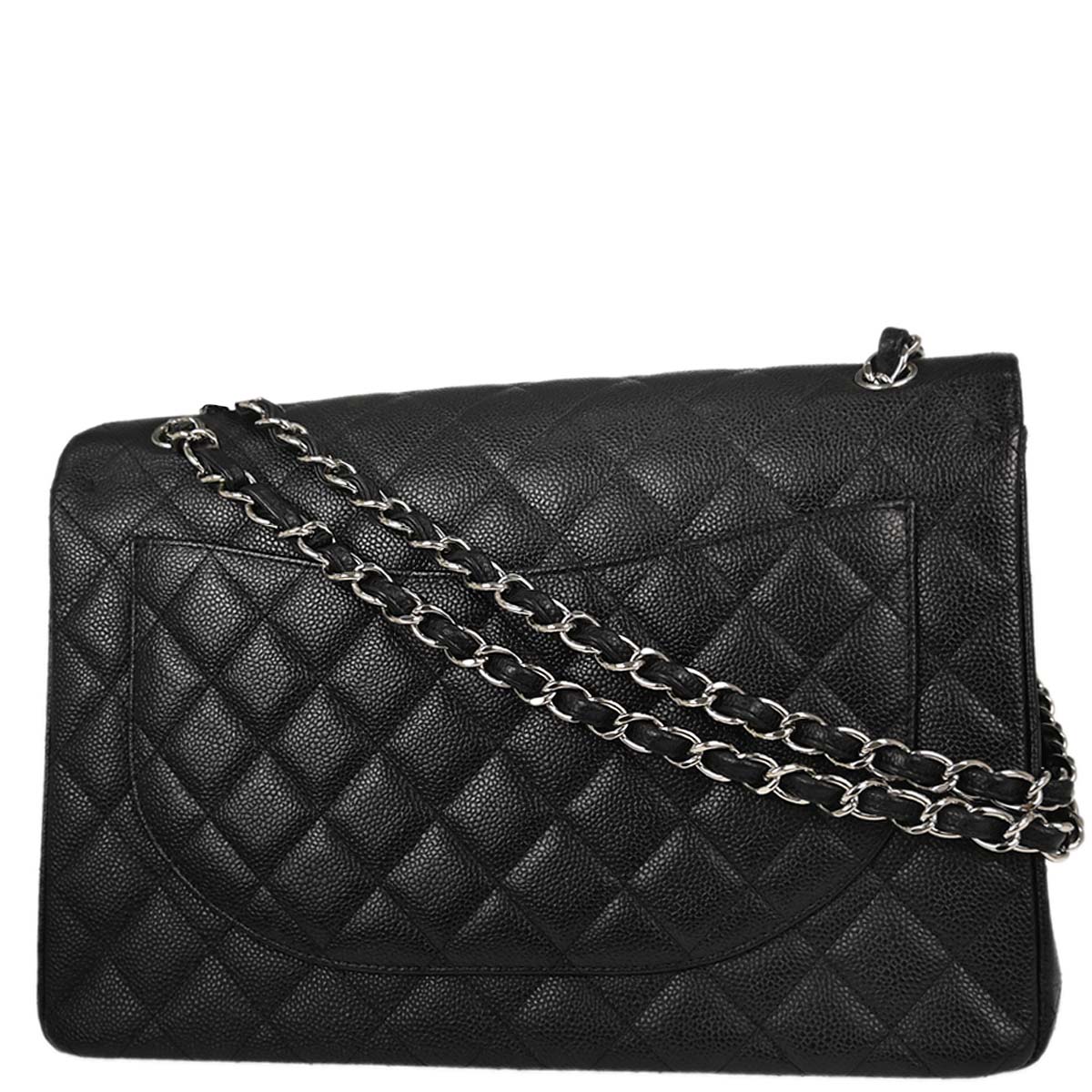 Chanel Black Caviar Skin Maxi Classic Double Flap Shoulder Bag
