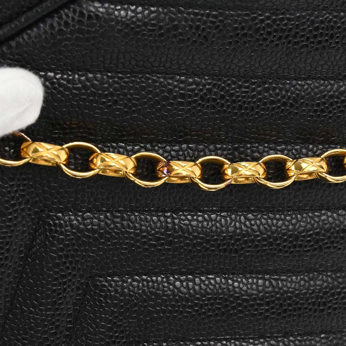 Chanel 1991-1994 Black Caviar Skin Chevron Camera Bag Small