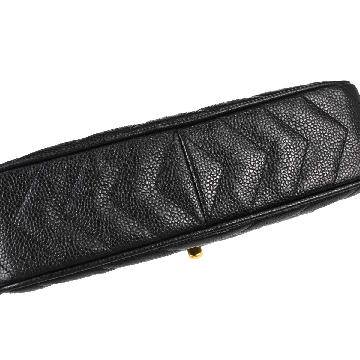 Chanel 1991-1994 Black Caviar Skin Chevron Camera Bag Small
