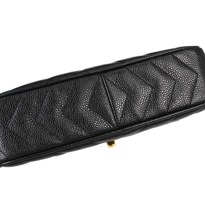 Chanel 1991-1994 Black Caviar Skin Chevron Camera Bag Small