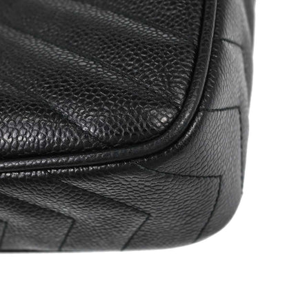 Chanel 1991-1994 Black Caviar Skin Chevron Camera Bag Small