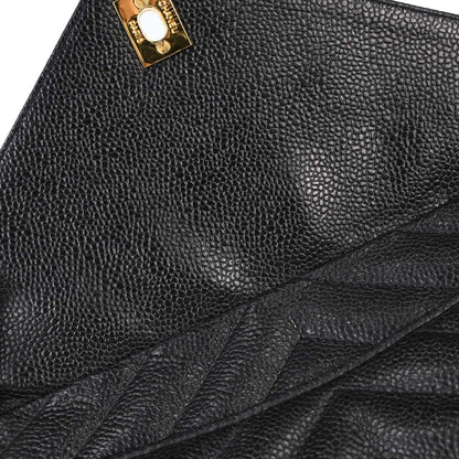 Chanel 1991-1994 Black Caviar Skin Chevron Camera Bag Small