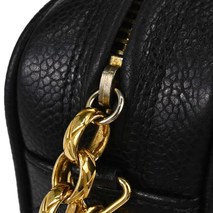 Chanel 1991-1994 Black Caviar Skin Chevron Camera Bag Small