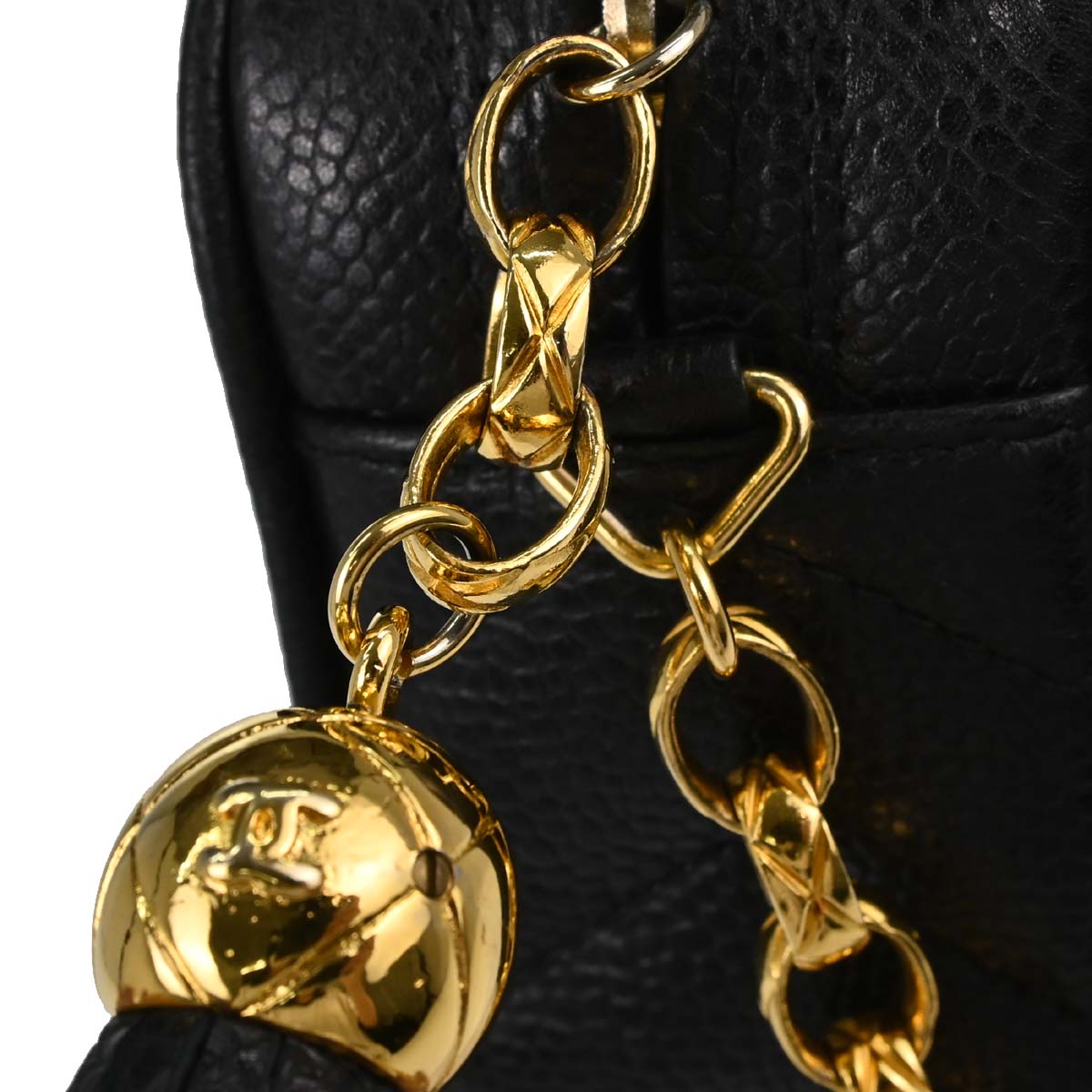 Chanel 1991-1994 Black Caviar Skin Chevron Camera Bag Small