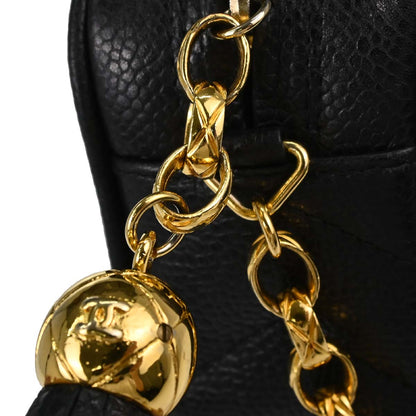 Chanel 1991-1994 Black Caviar Skin Chevron Camera Bag Small
