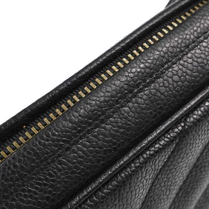 Chanel 1991-1994 Black Caviar Skin Chevron Camera Bag Small