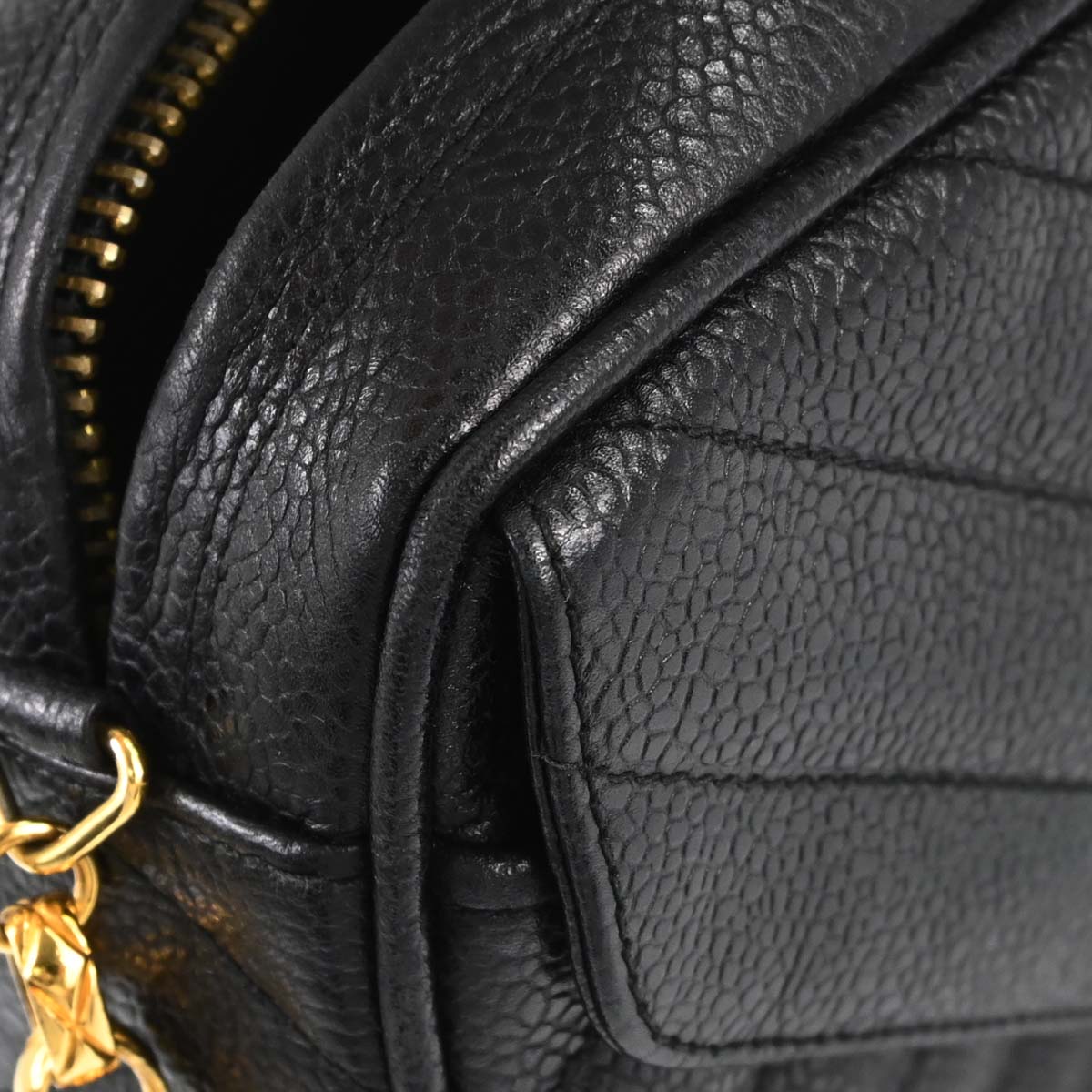 Chanel 1991-1994 Black Caviar Skin Chevron Camera Bag Small