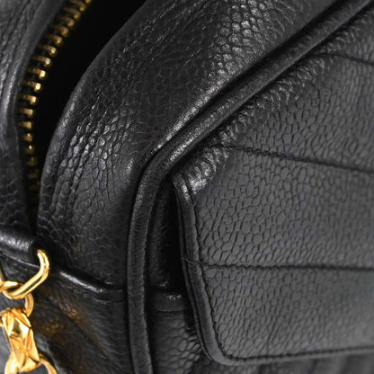 Chanel 1991-1994 Black Caviar Skin Chevron Camera Bag Small