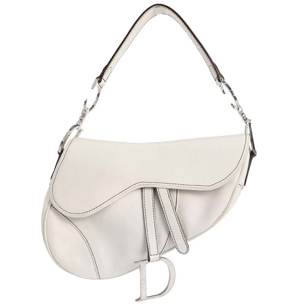 Christian Dior White Leather Saddle Handbag