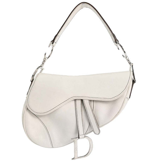Christian Dior White Leather Saddle Handbag