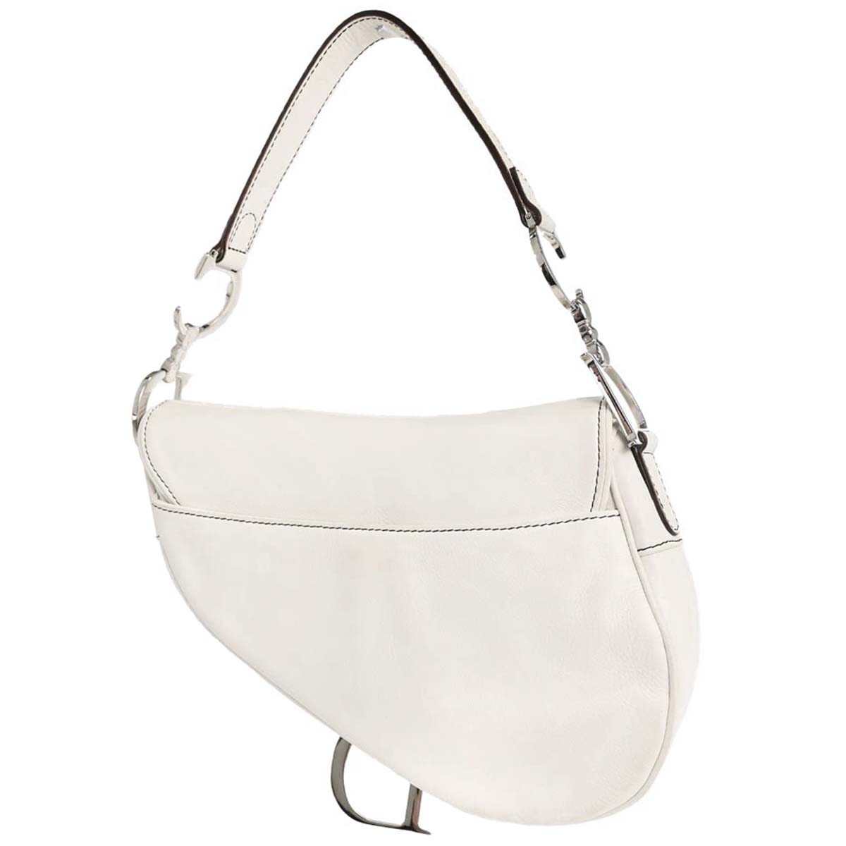 Christian Dior White Leather Saddle Handbag