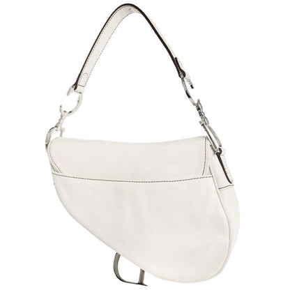 Christian Dior White Leather Saddle Handbag