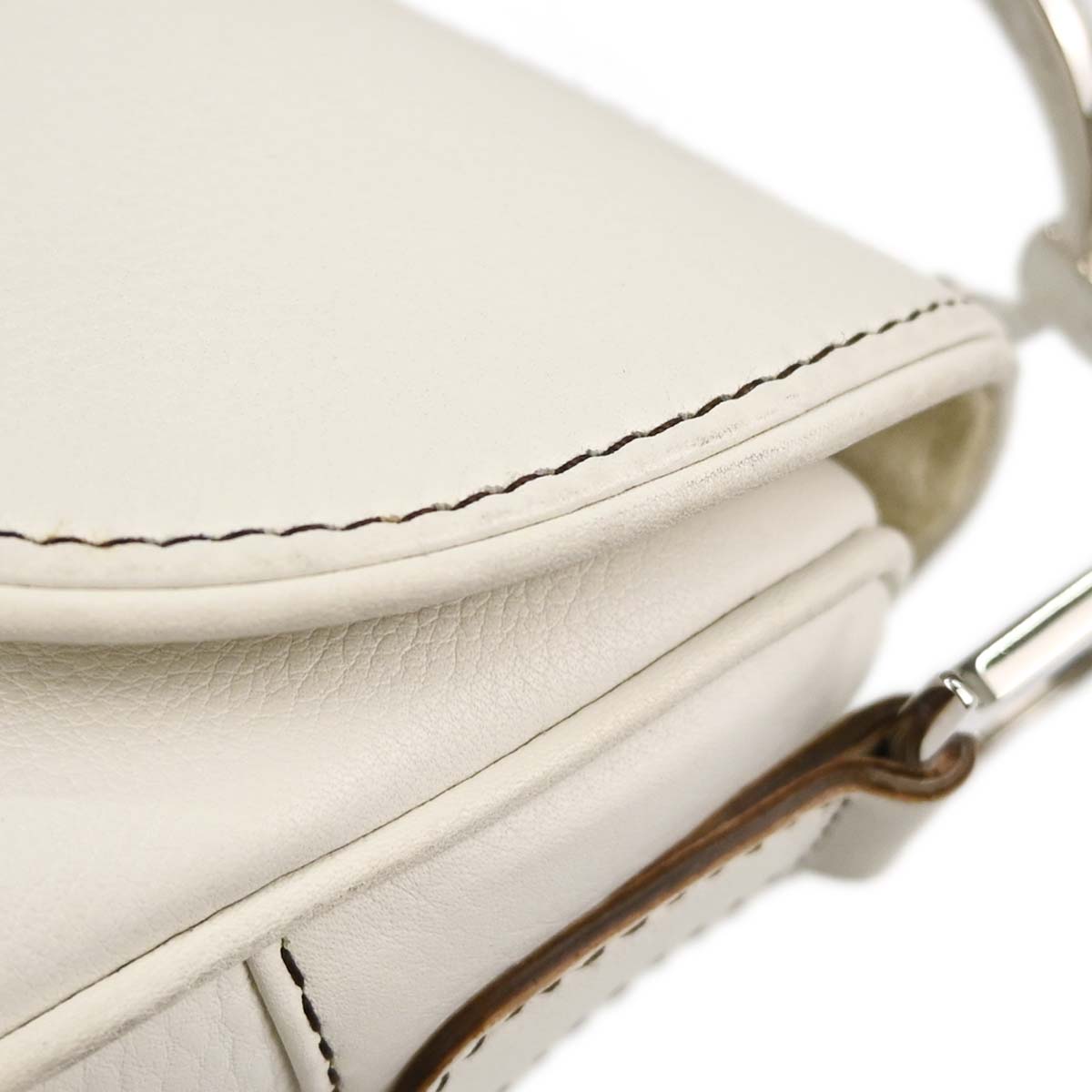 Christian Dior White Leather Saddle Handbag